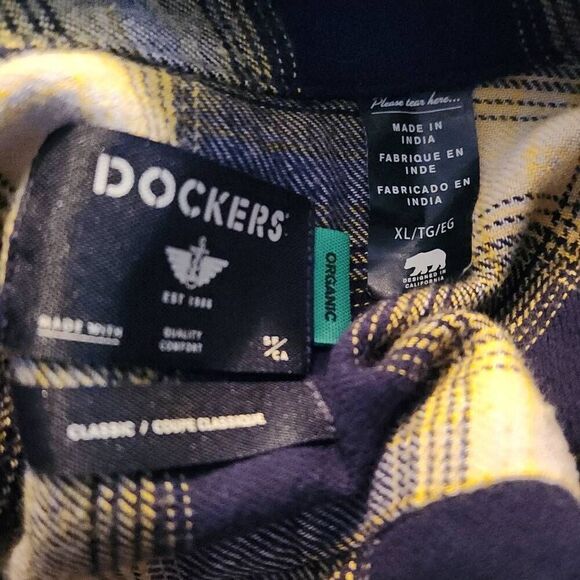 Dockers Men's Size XL Blue Yellow Plaid Flannel Button Down Shirt - Picture 4 of 5
